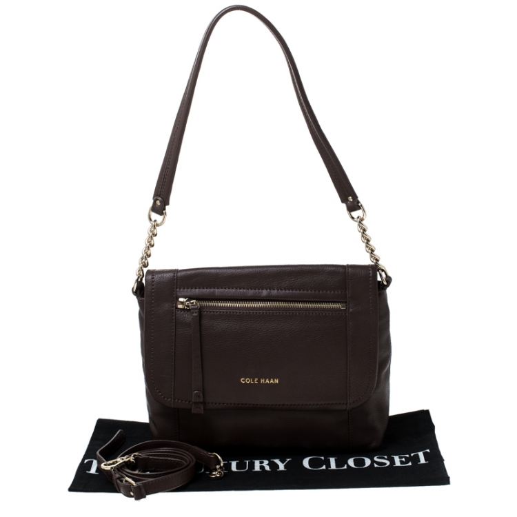 Pre Owned Cole Haan Brown Leather Flap Crossbody Bag