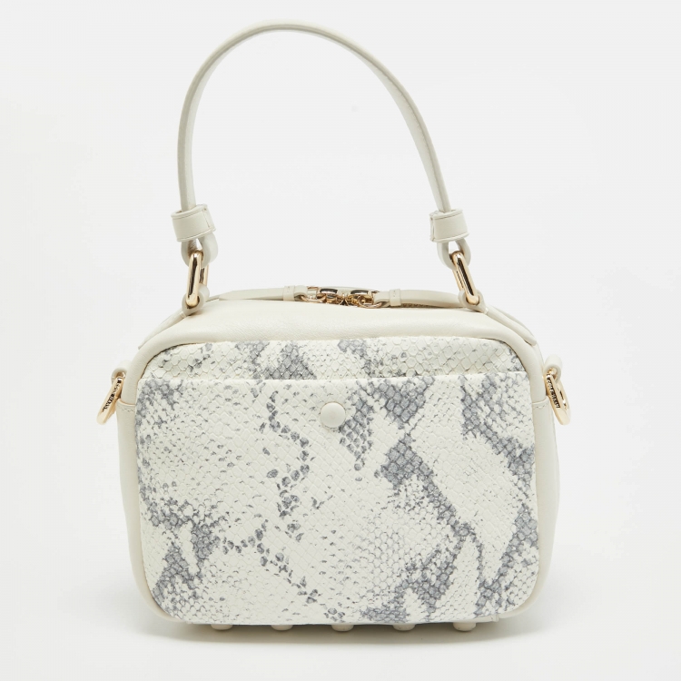 Pre Owned Cole Haan Ivory Python Print Leather Mini Top Handle Bag