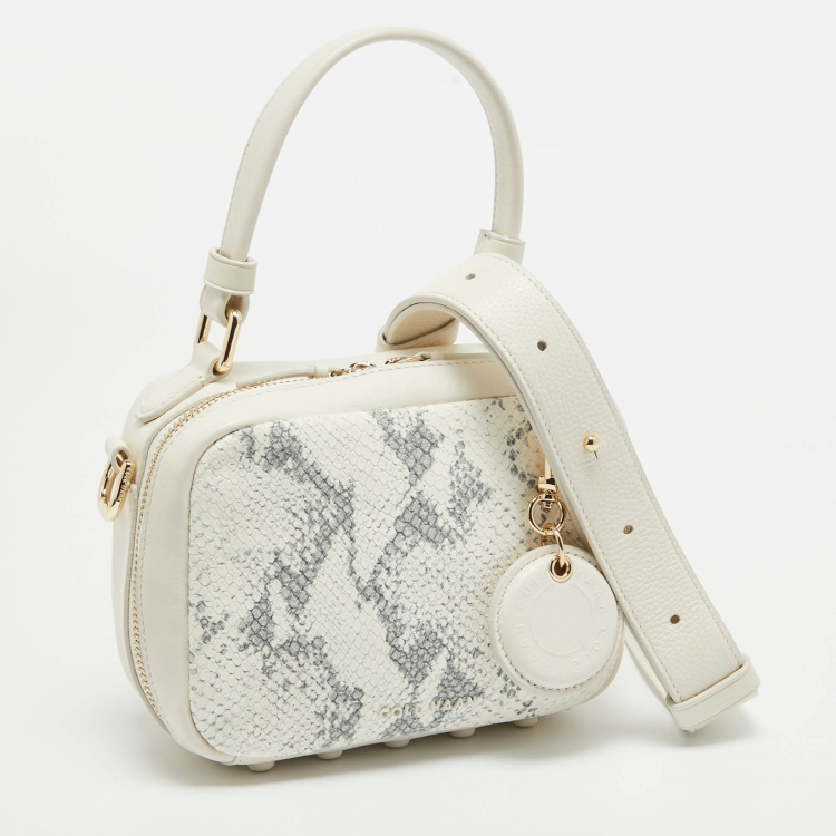 Pre Owned Cole Haan Ivory Python Print Leather Mini Top Handle Bag