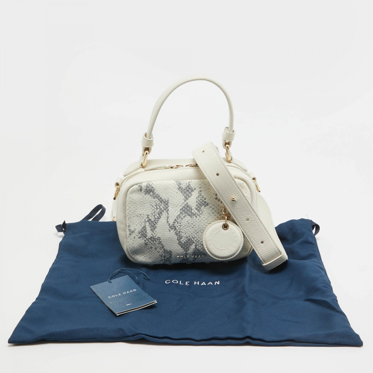 Pre Owned Cole Haan Ivory Python Print Leather Mini Top Handle Bag