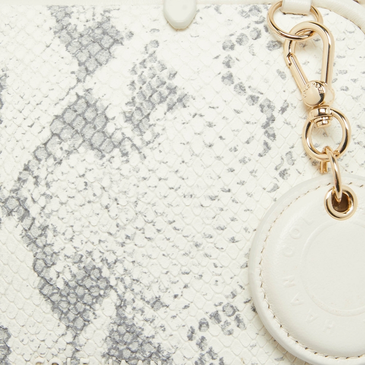 Pre Owned Cole Haan Ivory Python Print Leather Mini Top Handle Bag