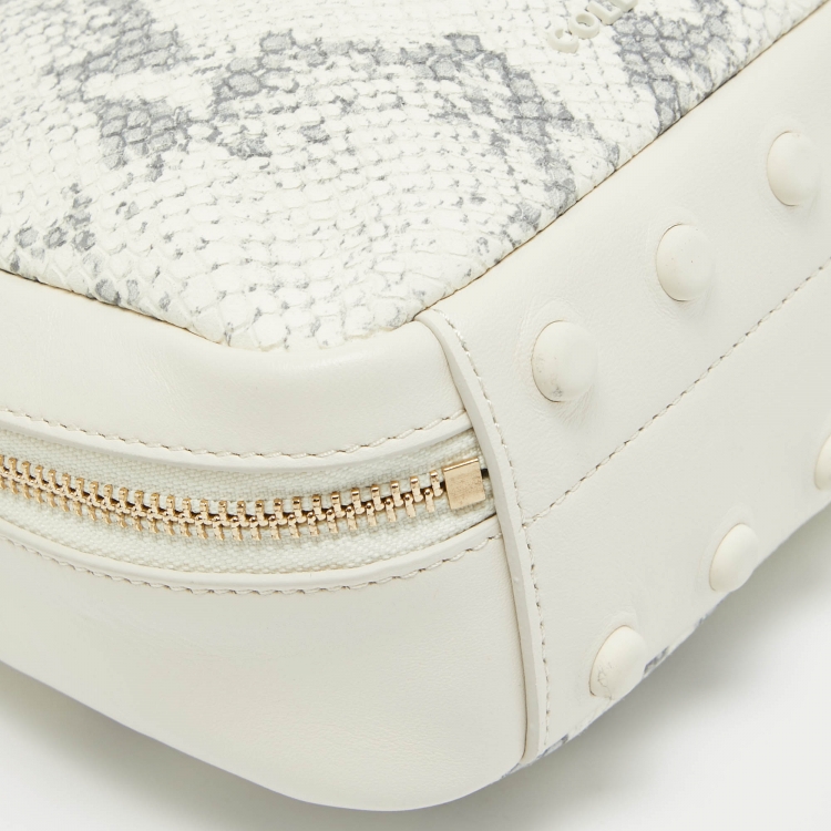 Pre Owned Cole Haan Ivory Python Print Leather Mini Top Handle Bag