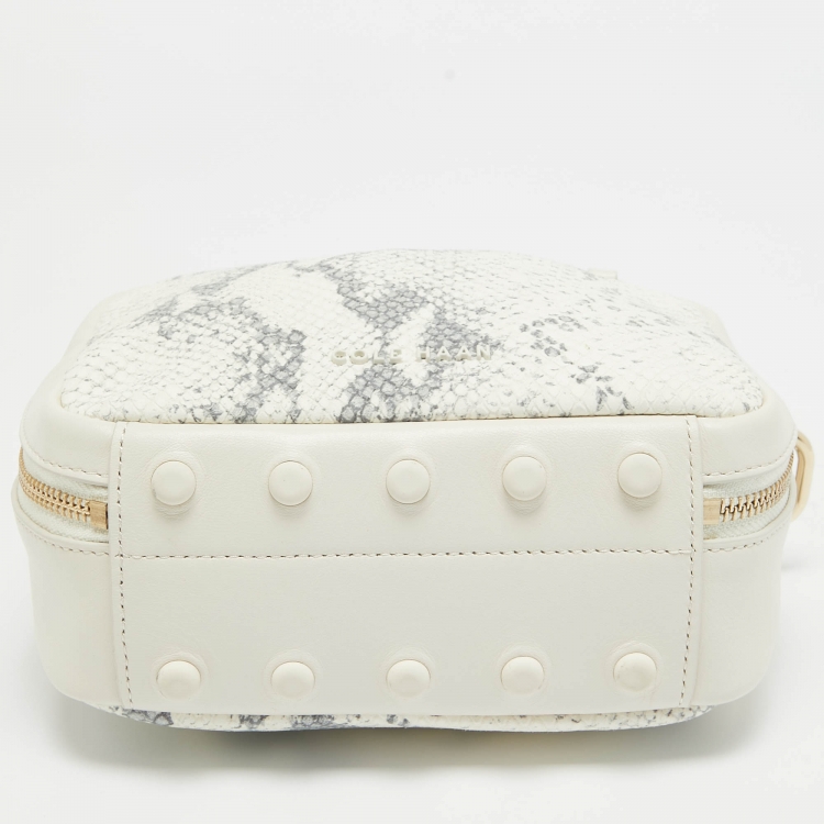 Pre Owned Cole Haan Ivory Python Print Leather Mini Top Handle Bag
