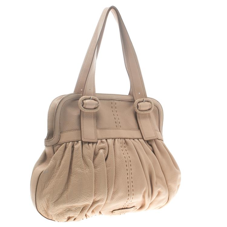 Pre Owned Cole Haan Blush Pink Leather Village Ruched Satchel