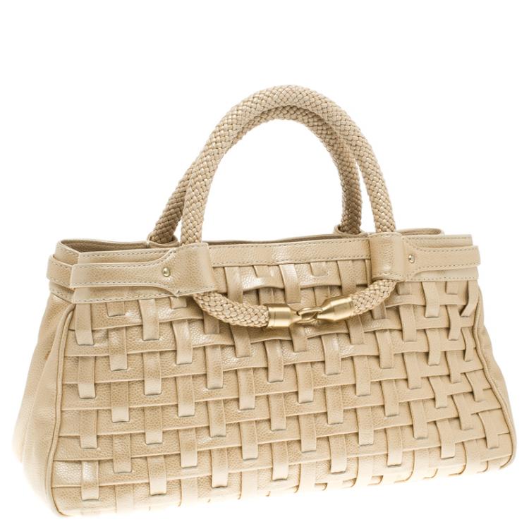 Pre Owned Cole Haan Beige Woven Leather Tote