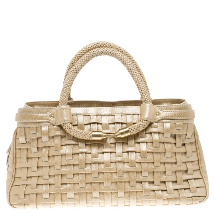 Pre Owned Cole Haan Beige Woven Leather Tote