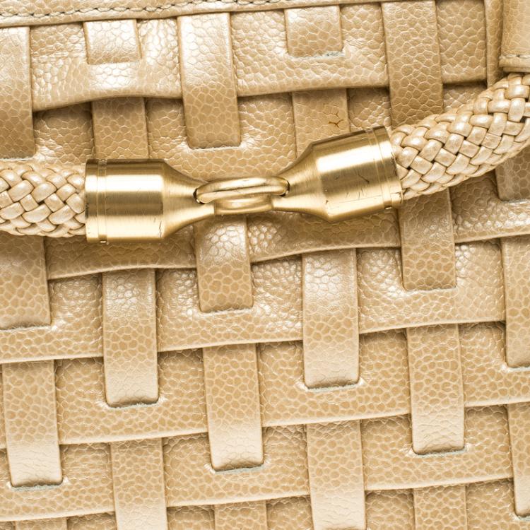 Pre Owned Cole Haan Beige Woven Leather Tote