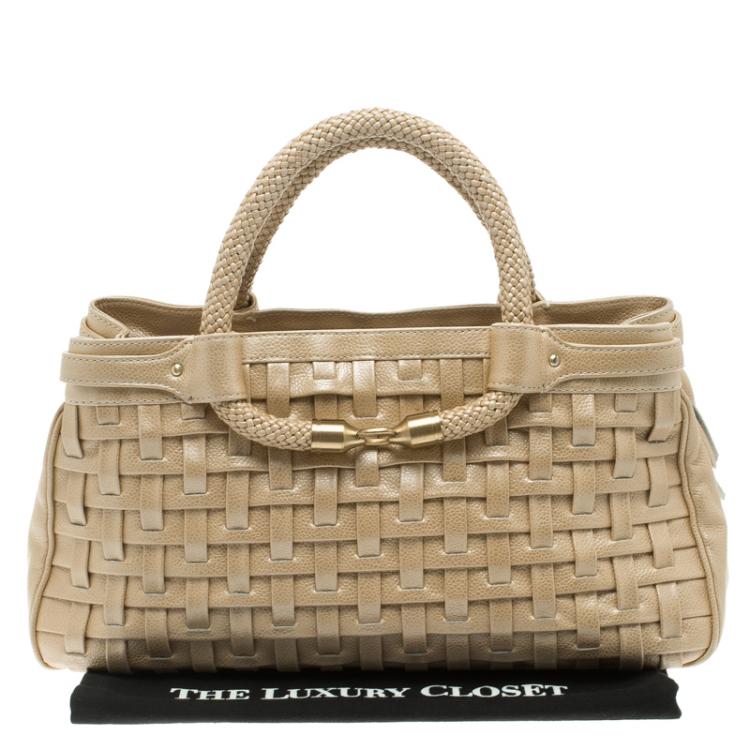 Pre Owned Cole Haan Beige Woven Leather Tote
