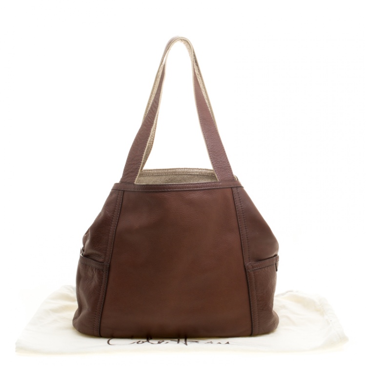 Pre Owned Cole Hann Brown/Gold Leather Reversible Tote 