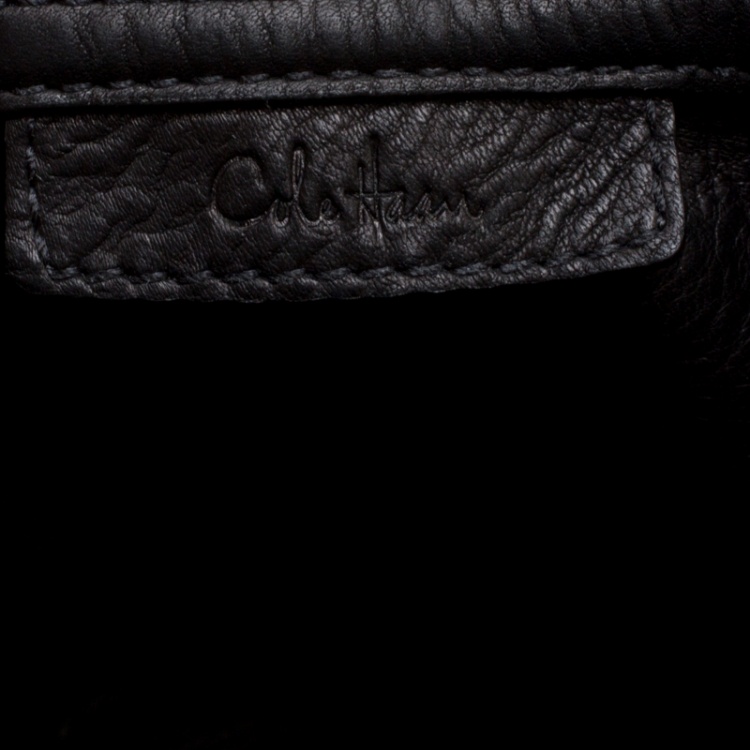Pre Owned Cole Hann Metallic Grey Leather Reversible Tote