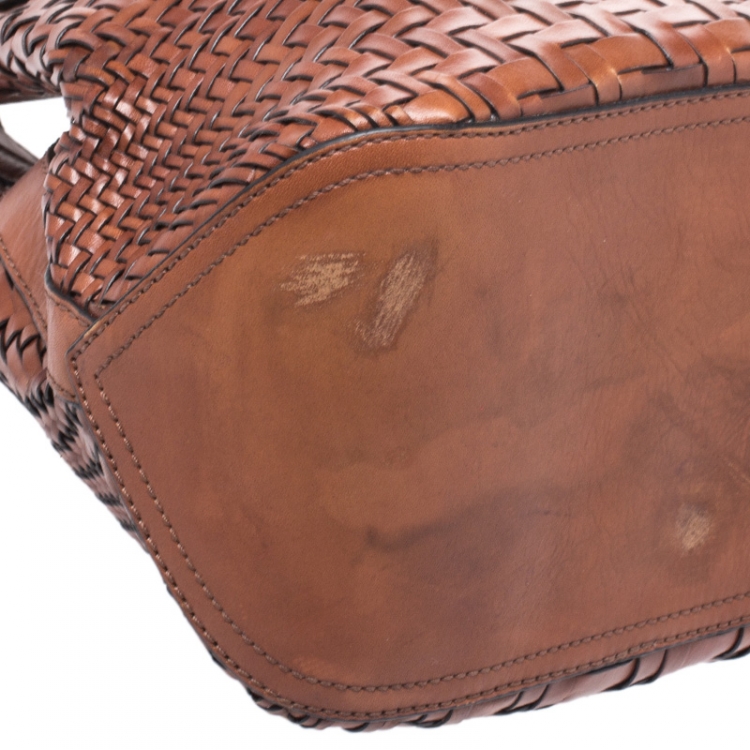 Pre Owned Cole Haan Brown Woven Leather Satchel