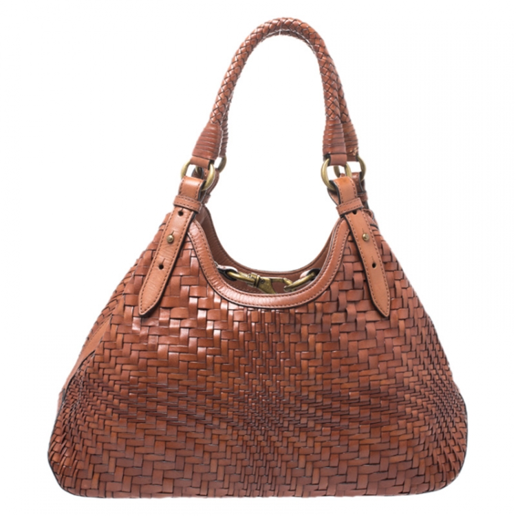Pre Owned Cole Haan Brown Woven Leather Satchel