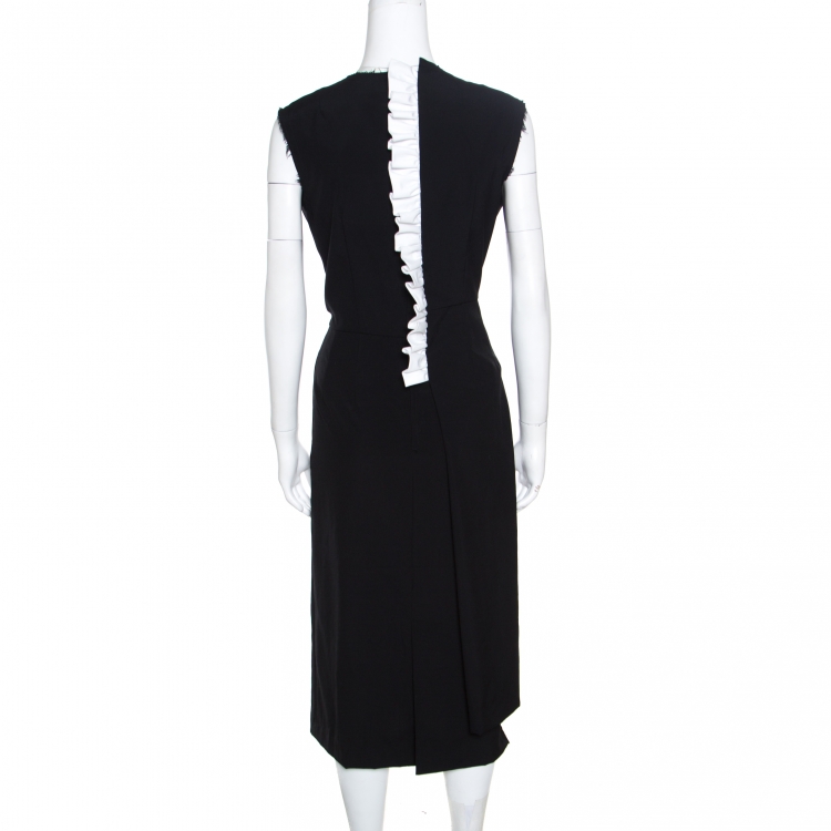 Pre Owned Commes des Garcons Black Wool Ruffled Raw Edged Detail Sheath Dress M