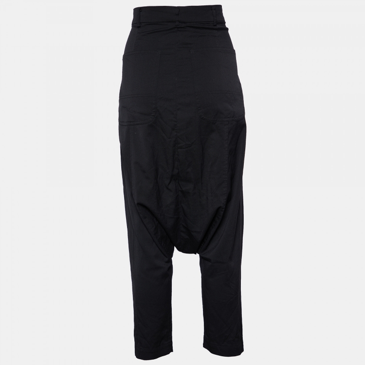 Linen Drop Crotch Pants with Decorative Flap Pocket