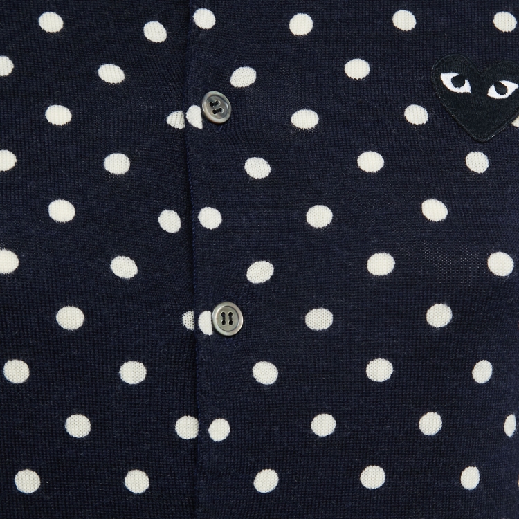 Pre Owned Comme des Garcons Navy Blue Polka-Dot Wool Cardigan S