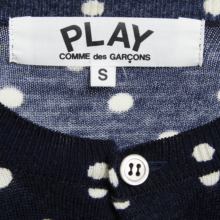Pre Owned Comme des Garcons Navy Blue Polka-Dot Wool Cardigan S