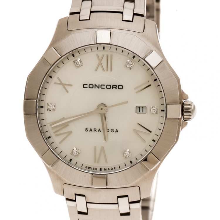Pre Owned Concord Mother of Pearl Stainless Steel Saratoga 02.3.14.1060 Women's Wristwatch 31 mm