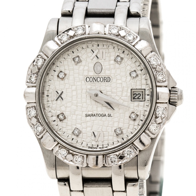 Pre Owned Concord Silver Stainless Steel Diamonds Saratoga Women's Wristwatch 24 mm