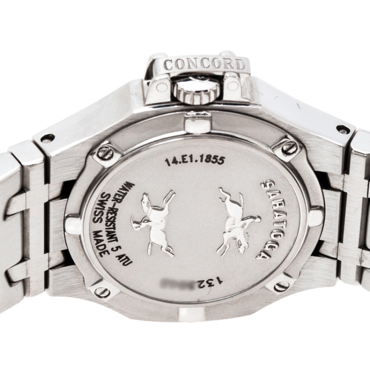 Pre Owned Concord Mother of Pearl Stainless Steel Diamonds Saratoga 14.E1.1855 Women's Wristwatch 28 mm
