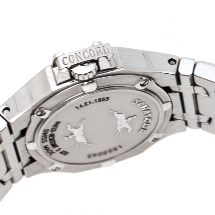 Pre Owned Concord Mother of Pearl Stainless Steel Diamonds Saratoga 14.E1.1855 Women's Wristwatch 28 mm