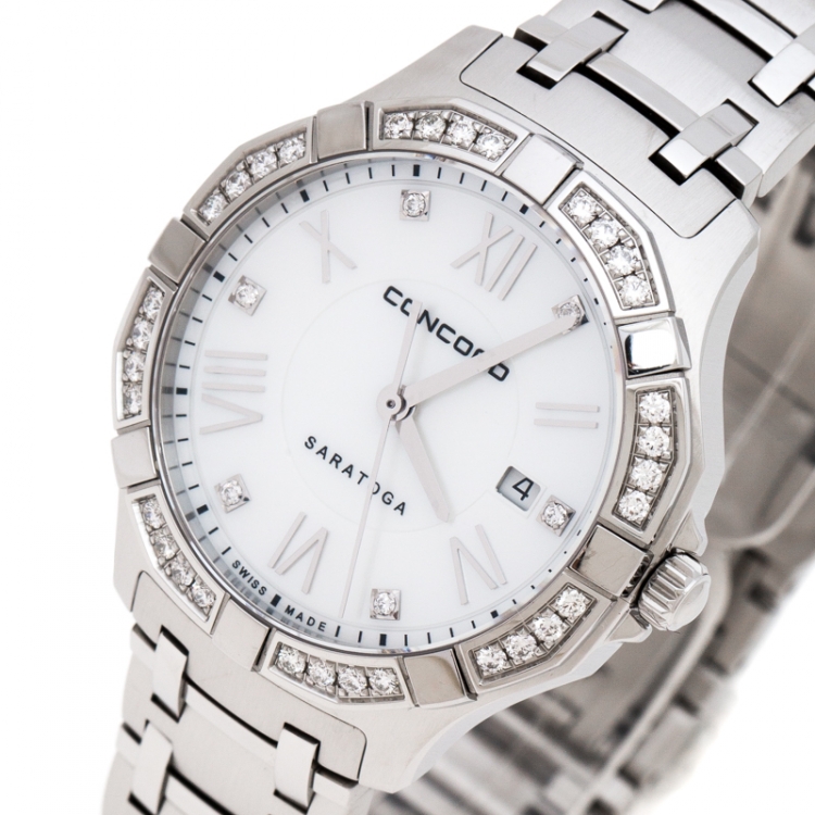 Pre Owned Concord Mother of Pearl Stainless Steel Diamonds Saratoga 02.3.14.1060S Women's Wristwatch 31 mm