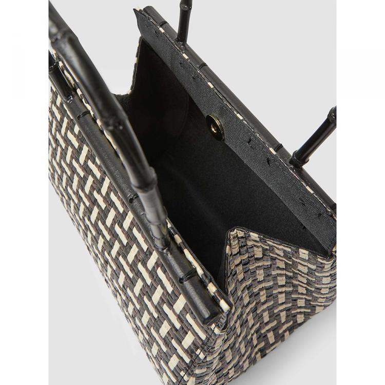 Pre Owned Cult Gaia Black Via Woven Straw and Bamboo Tote Bag