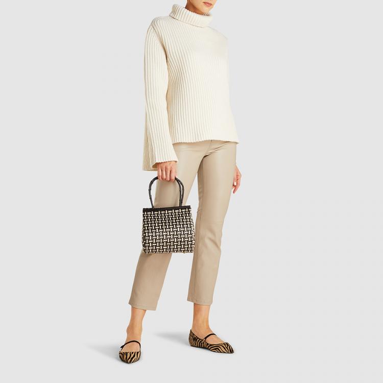 Pre Owned Cult Gaia Black Via Woven Straw and Bamboo Tote Bag