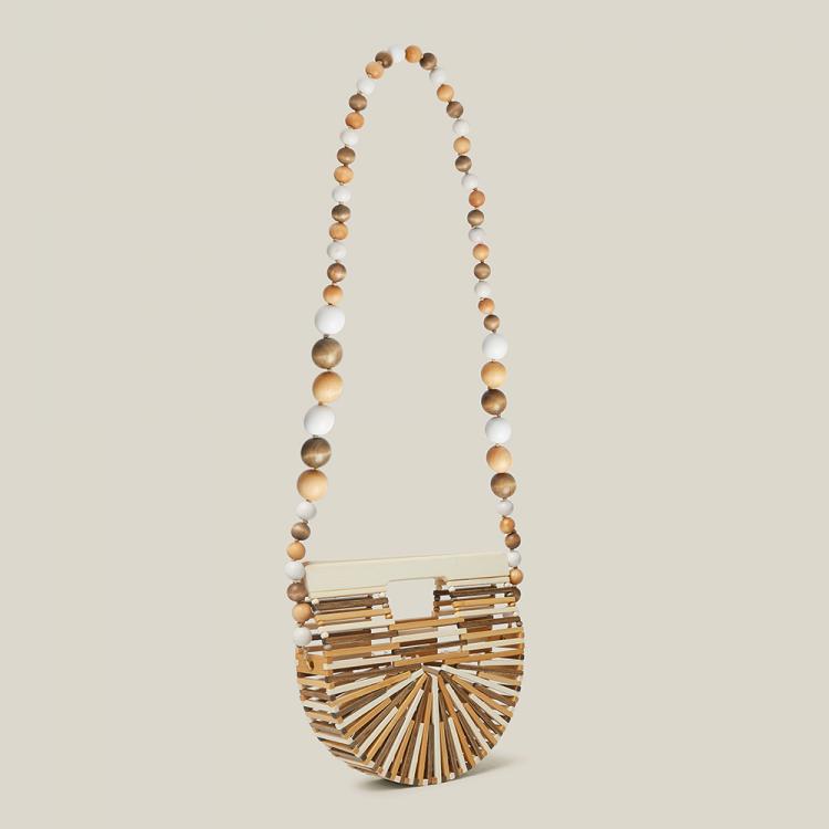 Pre Owned Cult Gaia Brown Tonal Wood Mini Arc Bag