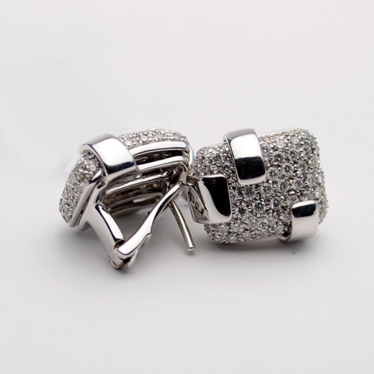 Pre Owned Damiani Diamond Pavé Setting White Gold Clip Earrings 