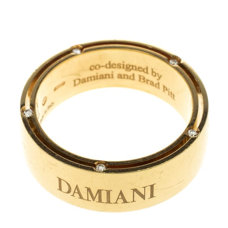 Pre Owned Damiani co-designed by Brad Pitt Diamond 18k Yellow Gold Band Ring Size 61