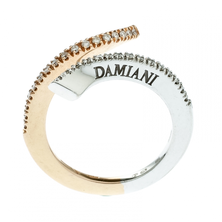 Pre Owned Damiani Eden Diamond Two Tone 18k Gold Open Ring Size 55