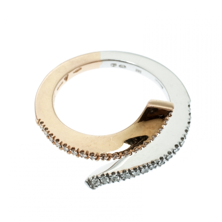 Pre Owned Damiani Eden Diamond Two Tone 18k Gold Open Ring Size 55