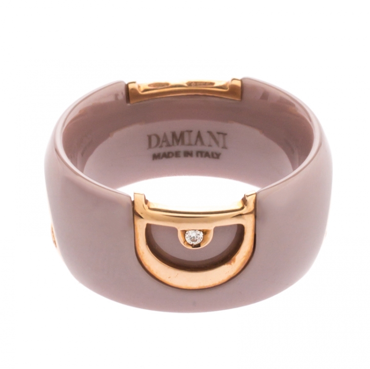 Pre Owned Damiani D.Icon Cappuccino Ceramic 18K Rose Gold Band Ring Size 56