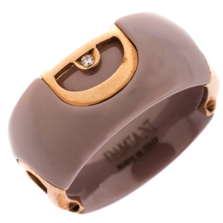 Pre Owned Damiani D.Icon Cappuccino Ceramic 18K Rose Gold Band Ring Size 56
