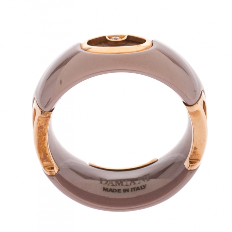Pre Owned Damiani D.Icon Cappuccino Ceramic 18K Rose Gold Band Ring Size 56