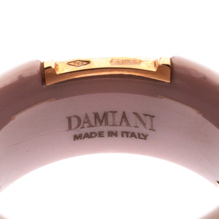 Pre Owned Damiani D.Icon Cappuccino Ceramic 18K Rose Gold Band Ring Size 56