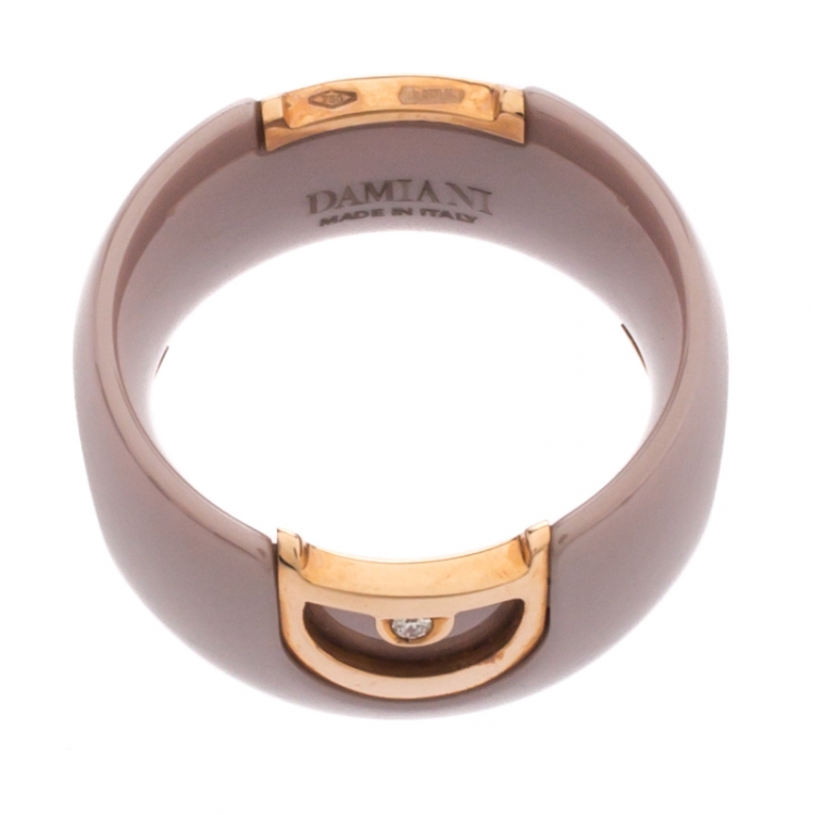 Pre Owned Damiani D.Icon Cappuccino Ceramic 18K Rose Gold Band Ring Size 56