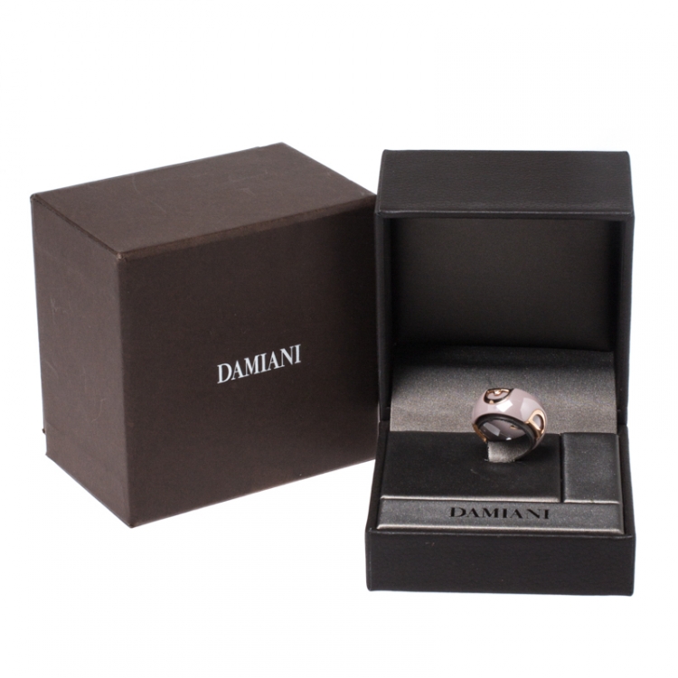Pre Owned Damiani D.Icon Cappuccino Ceramic 18K Rose Gold Band Ring Size 56