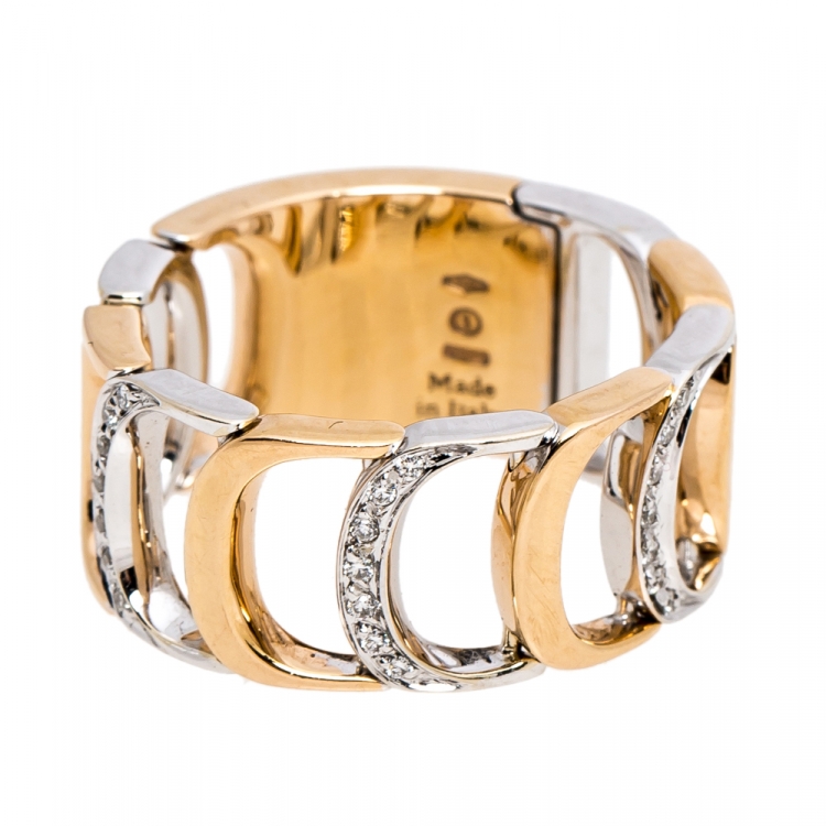 Pre Owned خاتم دامياني حلقة وصلات حرف D ألماس ذهب ثنائي اللون عيار 18 و ألماس مقاس 59