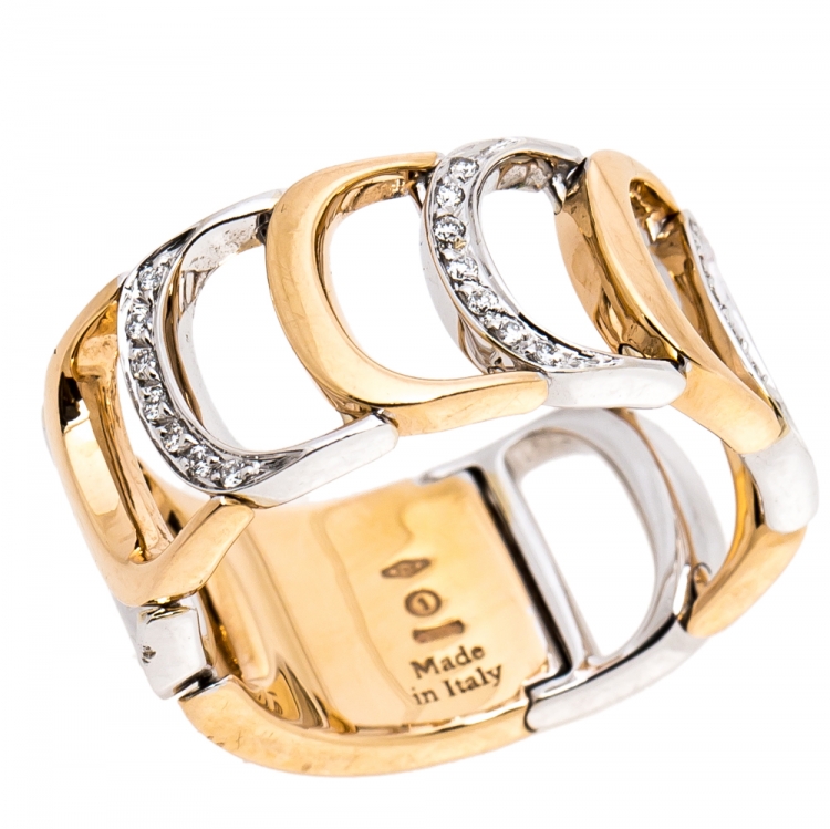 Pre Owned خاتم دامياني حلقة وصلات حرف D ألماس ذهب ثنائي اللون عيار 18 و ألماس مقاس 59