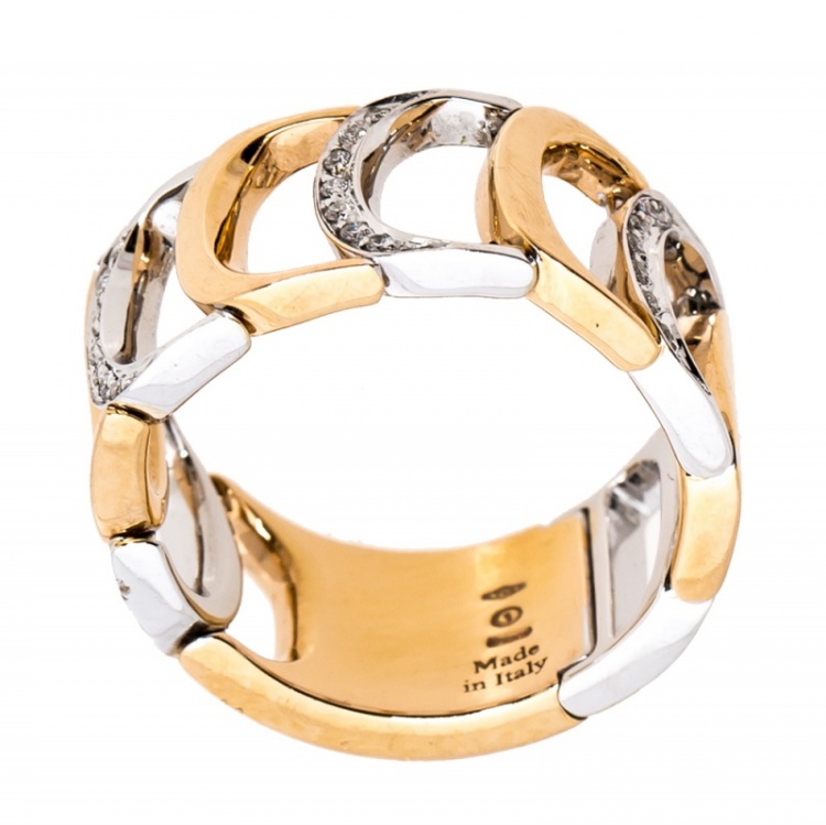 Pre Owned خاتم دامياني حلقة وصلات حرف D ألماس ذهب ثنائي اللون عيار 18 و ألماس مقاس 59