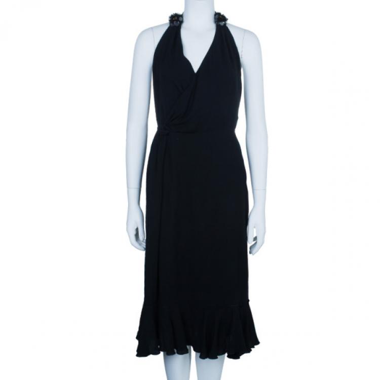 Pre Owned D and G Black Halter Embellished Dress M
