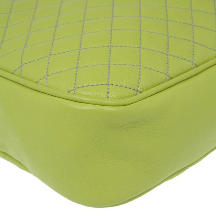 Pre Owned D&G Green Leather Quilted Lily Glam Zip Top Shoulder Bag