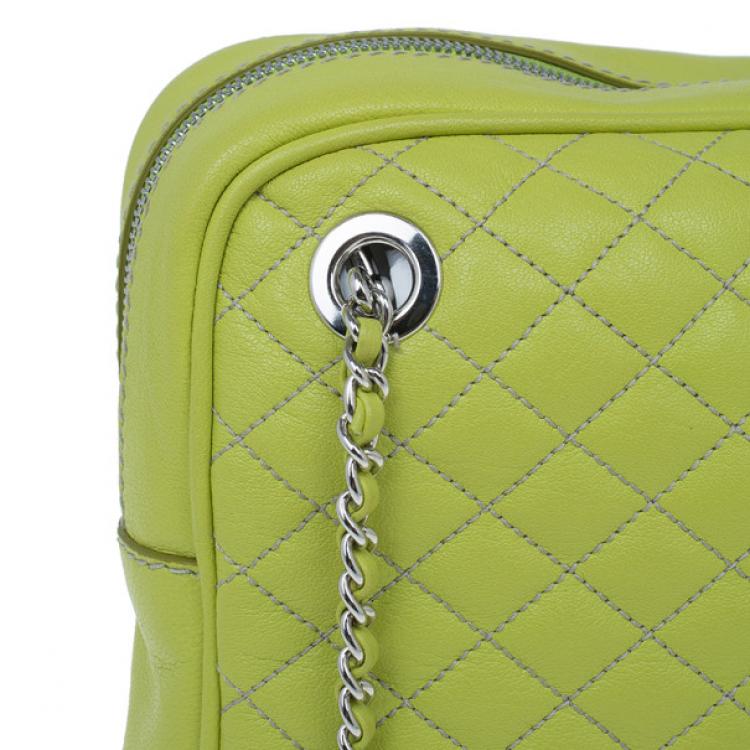 Pre Owned D&G Green Leather Quilted Lily Glam Zip Top Shoulder Bag
