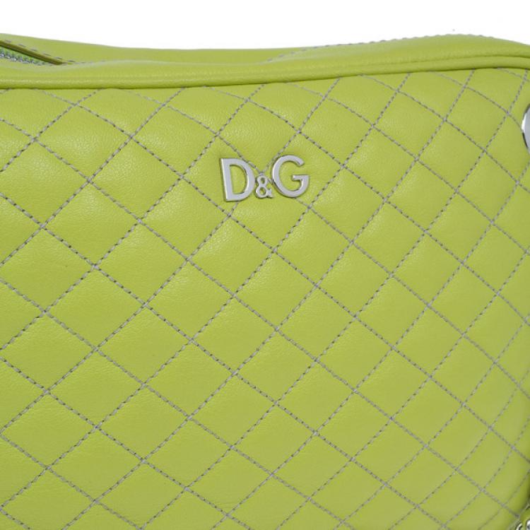 Pre Owned D&G Green Leather Quilted Lily Glam Zip Top Shoulder Bag