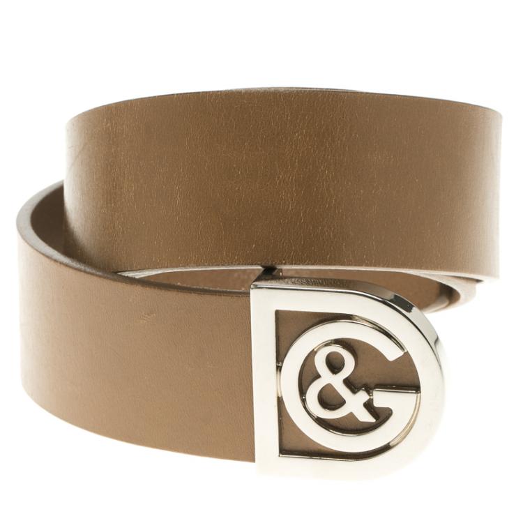 Pre Owned D&G Brown Leather Buckle Belt 70cm