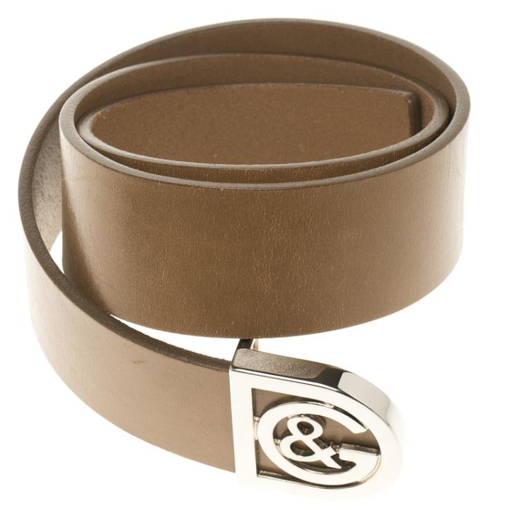 Pre Owned D&G Brown Leather Buckle Belt 70cm