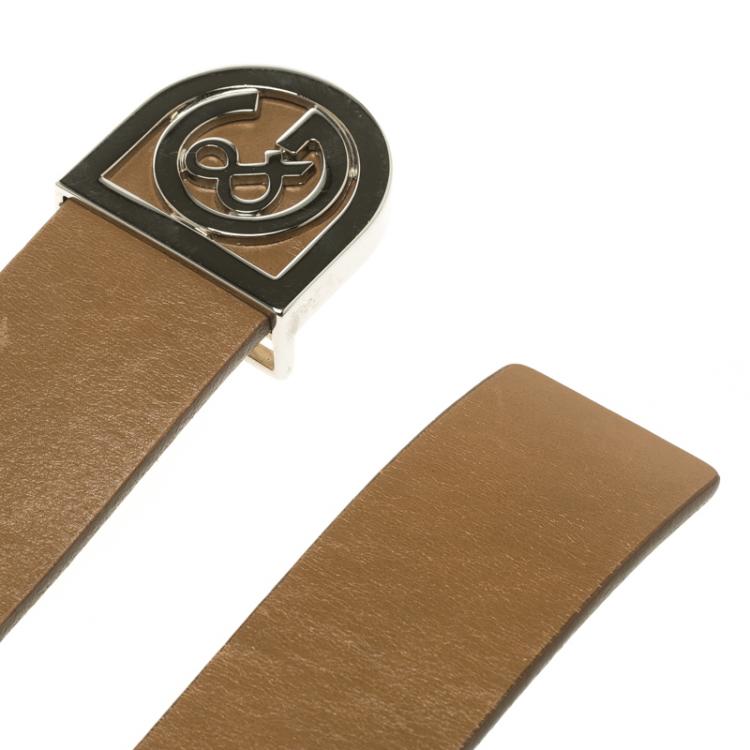 Pre Owned D&G Brown Leather Buckle Belt 70cm