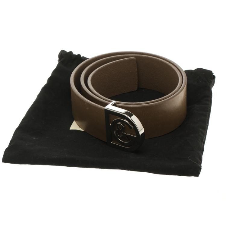 Pre Owned D&G Brown Leather Buckle Belt 70cm