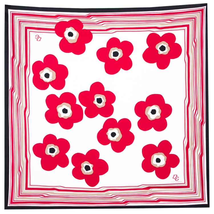 Pre Owned D&G Red Poppy Print Silk Scarf 